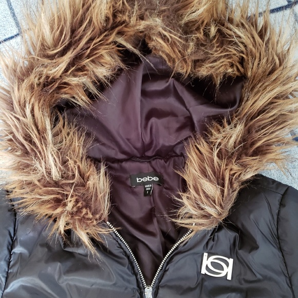 🚫SOLD🚫🌟Bebe🌟black corset winter fur jacket S - Picture 2 of 8